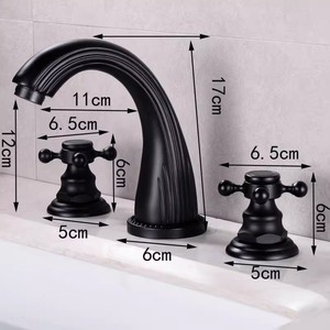 Robinet de lavabo de salle de bain en laiton antique à 3 trous, mitigeur chaud/froid de style européen, ensemble de lavabo sous plan à 3 pièces - Product Image 6