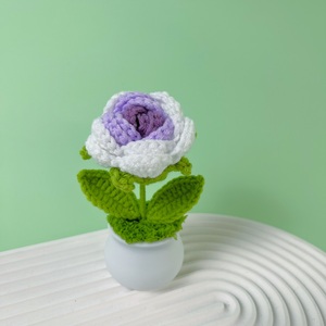 Wholesale Handmade Potted Plant Rose Woven Flowers Crochet Flower Pot for Home Decoration Decor <b>Gift</b> - Product Image 5