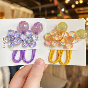 Desain Baru 2pcs/set Ikat Rambut Anak Modis Warna-warni Bunga Lima Kelopak Jelly Tali Rambut Berkilau Gadis Manis Bahan Kain - Product Image 4