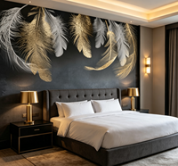 Papier peint mural personnalisé avec plumes dorées et blanches sur fond sombre pour bar, salon de beauté, hôtel, restaurant, bureau, décoration murale commerciale