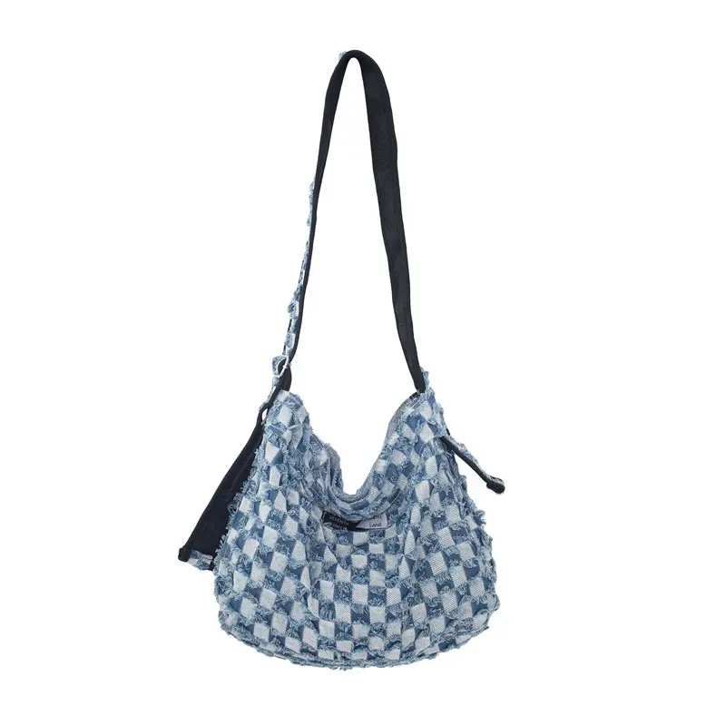 Moda coreana Hobo Blue Jean tablero de ajedrez estudiante bolso de mano Denim Plaid lujo mujeres Sling bolso