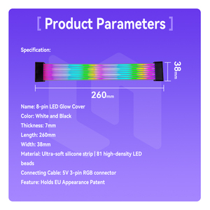 Câbles PSU RVB Full Black 2*8p ARGB GPU Power Supply 5V3 500mm <span class=keywords><strong>Strimer</strong></span> Extension Cable KitNylon Cable - Product Image 2