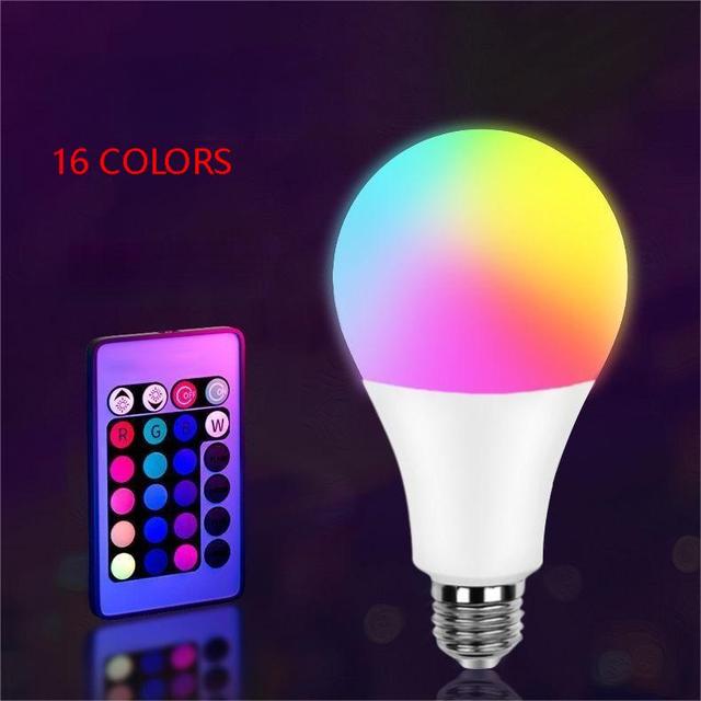 RGB Smart LED Bulb Light 3W 5W 7W 9WV12W 50mm 60mm 70mm 80mm 16 Colors with Remote Control E27 Lamp for Living Room B22 Base