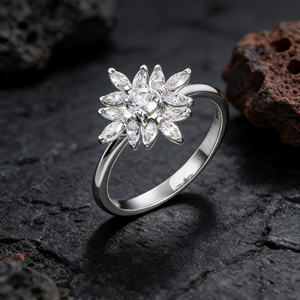 แหวนหมั้นเพชรทรงคลัสเตอร์น่ารัก ทองคำแท้ 10K/14K/18K ชุบทอง 14K คุณภาพ VVS-VS เพชรเลี้ยงในห้องปฏิบัติการ IGI - Product Image 3