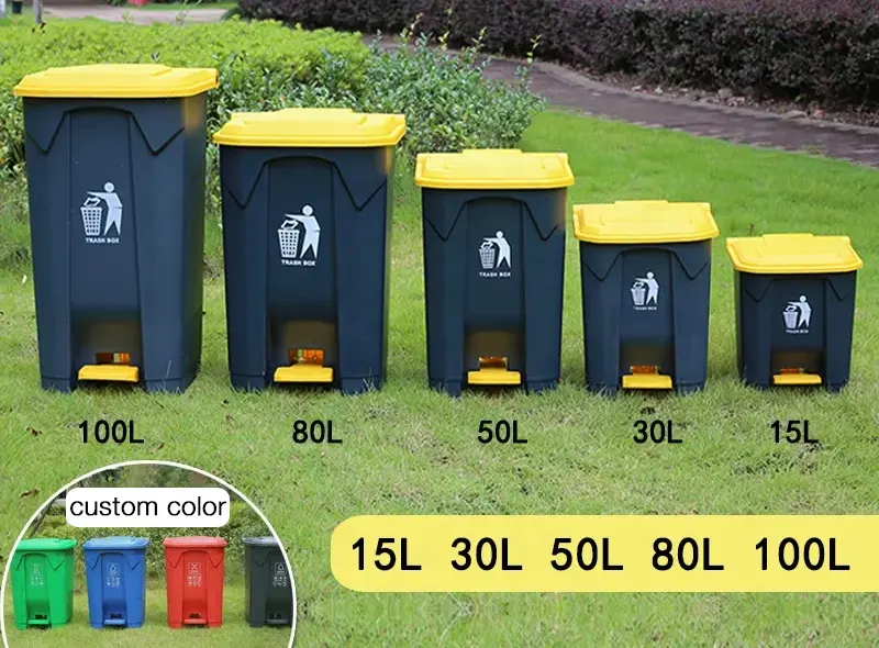 80L ngoài trời Thùng rác có thể với nắp, nhựa chân-hoạt động rác bin chất thải tái chế Thùng rác