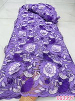 Bordir Bunga 3D Berkualitas Tinggi, Kain Tulle Prancis untuk Gaun Pengantin, Batu Berlian Mewah, Kain Renda Guipure