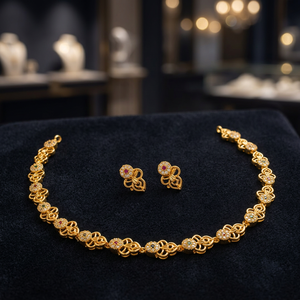 Elegant Gold Plated Hollow Disc <b>Chain</b> Necklace Set Flower CZ <b>Stud</b> <b>Earrings</b> Minimalist Daily Party Wear Fashion Jewelry - Product Image 3
