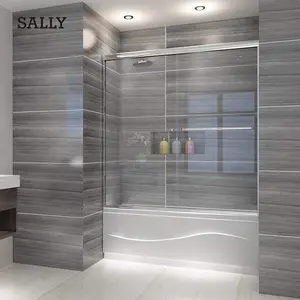 SALLY Wholesale ANSI Semi-Frameless Sliding Shower Doors Sliding Bathroom Easy Clean Coating Tempered Sliding Shower Glass Door