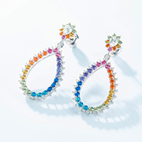 Arc-en-ciel fabricant de bijoux fins Design de luxe 925 argent coloré CZ diamant grandes boucles d'oreilles diamant boucles d'oreilles pour les femmes