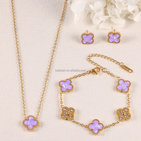 Ensemble de 4 pièces en acier inoxydable pour femme, bracelet/boucles d'oreilles/collier sertis de diamants de 13 mm, plaqué or 18 carats - Propriété anti-décoloration