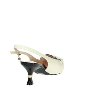 Mariella Burani Women's Slingback <b>Pump</b> Beige <b>Black</b> Patent Leather Heel - Product Image 3