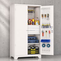 Armoire de rangement métallique robuste pour garage avec panneau perforé, organisateur d'outils en acier industriel, capacité de charge de 200 kg, armoire d'atelier