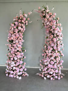 زينة قوس الزفاف - قوس زهور وردية اصطناعية - تستخدم لخلفية منصة الزفاف وديكور المناسبات - Product Image 3