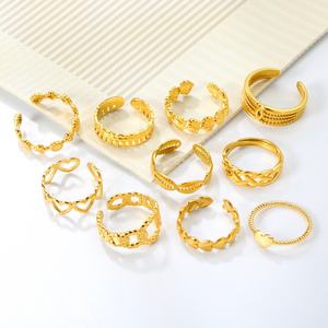 Anillos Abiertos de Acero Inoxidable con Baño de Oro PVD de 18K, Brillantes, para Mujer, Diseño Simple, Irregular, Texturizado, con Forma de Gota de Agua, Venta al Por Mayor - Product Image 6