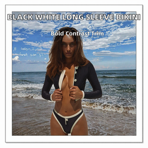 Nuevo Conjunto de <span class=keywords><strong>Bikini</strong></span> de Dos Piezas para Mujer 2026, Estilo <span class=keywords><strong>Instagram</strong></span>, Manga Larga, Negro y Blanco, Cintura Alta Triangular, Bloques de Color, Spandex/Nylon - Product Image 2