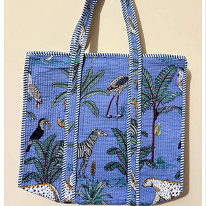 Sac fourre-tout bohème matelassé en coton bleu brodé, imprimé floral personnalisé, ensemble de 3 pochettes, sac de marché/à bandoulière pour la vente en gros - Product Image 1