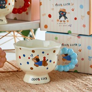 Tasse sculptée en porcelaine blanche créative, style nordique, motif chat de dessin animé, texte « GOOD LUCK », pour anniversaire, fête de la mi-automne, cadeau, boîte cadeau - Product Image 1