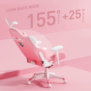 Chaise de jeu avec <span class=keywords><strong>oreilles</strong></span> de lapin, en cuir PU, entièrement rose, à dossier haut, ergonomique, pour bureau, jeu vidéo, avec base en nylon blanc, pour filles - Product Image 4