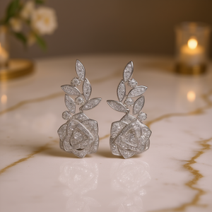 Pendientes de gota con flor de diamante blanco champán para mujer, románticos, para boda, con engaste pavé en oro blanco, corte marquesa, joyería fina - Product Image 2