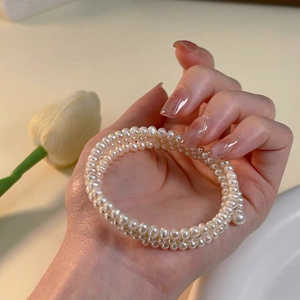 Pulsera de Perlas de Agua Dulce de Zhuji, Exquisita, Casi Redonda, Impecable, de 3-4 mm, Diseño de Doble Capa Aurora, Regalo de Cumpleaños, 30 g - Product Image 5