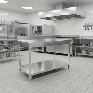 Mesa de Trabajo de Acero Inoxidable de Doble Cubierta con Estante Inferior para Uso Comercial en Cocina - Product Image 2