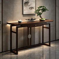 Nouvelle console en bois massif de style chinois avec tiroir et panneau en treillis zen, meuble de décoration pour entrée, salon, couloir