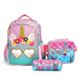Mode enfants <span class=keywords><strong>imprimer</strong></span> mignon licorne sac enfants sac à dos et boîte à lunch ensembles sac d'école pour les filles - Product Image 1