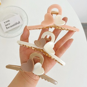 CANYUAN-Pinzas de pelo gruesas personalizadas para mujer, pinzas de pelo de aleación de doble amor de acetato para niña - Product Image 2