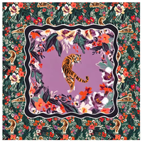 Tapis de Mahjong Moderne en Caoutchouc Imprimé Guépard Marron, Portable, Symétrique, avec Bordure Florale Agrumes, Rose Flamant et Orange