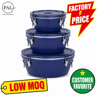 Ensemble de boîtes repas isothermes en acier inoxydable bleu marine, 3 pièces, compatibles réfrigérateur et congélateur, pour cuisine, voyage, fitness, salle de sport, usage hebdomadaire