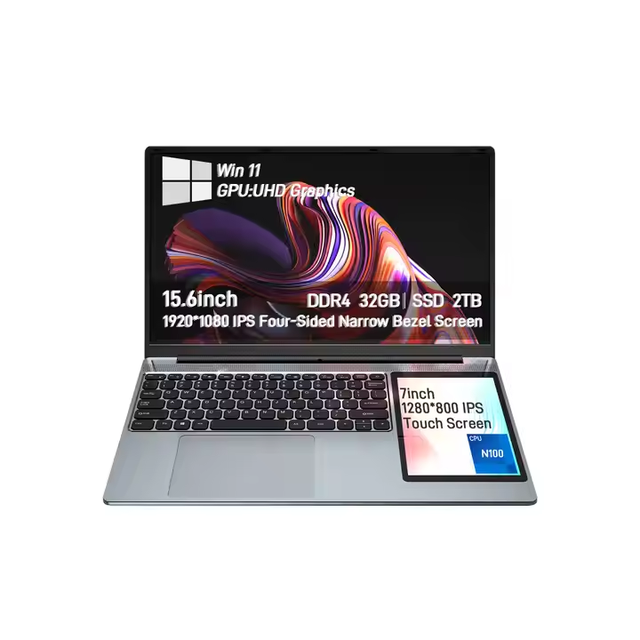 New Custom Logo N100 16GB DDR4 512GB SSD 15.6+7inch Ultra Thin Double Screen Notebook with Intel Processor Lapto for Business