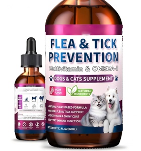 Gotas Líquidas Naturales <span class=keywords><strong>para</strong></span> la Prevención de <span class=keywords><strong>Pulgas</strong></span> y Garrapatas con Multivitaminas, Minerales y Omega-3, Apoyo Inmunológico Seguro <span class=keywords><strong>para</strong></span> la Salud de la Piel y el Pelaje de Perros y Gatos - Product Image 1