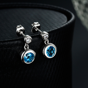 bonitas joyas personalizadas de plata esterlina 925 piedras preciosas de topacio azul natural pendientes colgantes para damas - Product Image 6