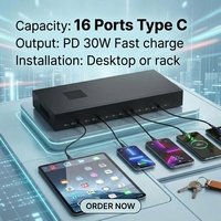 Chargeur USB C rapide 16 ports PD 30W par port pour iPhone, iPad, tablette, ordinateur portable