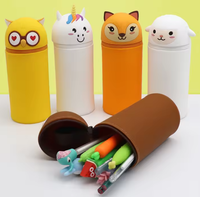 Casing pena silikon lembut kustom hewan lucu, alat koleksi Desktop, casing pena berdiri silikon