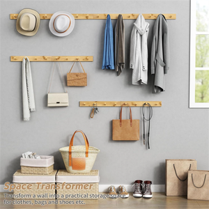 ขายด่วน! ชุดราวแขวนเสื้อผ้าติดผนังไม้ธรรมชาติทันสมัย 4 ชิ้น สำหรับบ้าน สำนักงาน หรือห้องนอน - Product Image 5