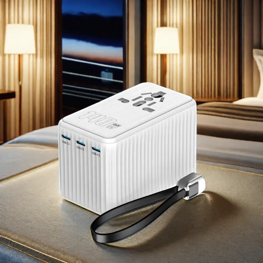 Elegante y compacto PD 140W Adaptador de viaje mundial Cargador de cable de datos multifuncional para Amazon Express y Apple