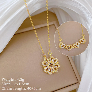 Venta al por mayor Lucky Heart Linked to Heart Clover Collar Mujer Doble cara Love Cadena de acero de titanio - Product Image 3