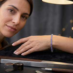 Vintage Natural Trillion Cut <b>Tanzanite</b> Tennis <b>Bracelet</b> Rhodium Plated 925 Sterling Silver Women's Gift Fine Jewelry - Product Image 3