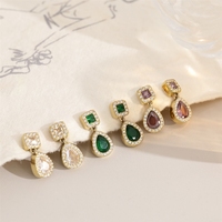 Collier Bowei style français vintage, boucles d'oreilles clous multicolores en forme de goutte d'eau incrustées, avec double