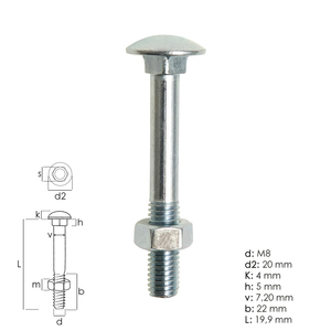 Bullone a testa tonda zincato con dado M8 x 25 mm. DIN603 Grado 4.8 - Product Image 1