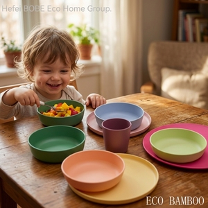 Juego de Vajilla Infantil Ecológico de PLA, RPET, Bambú y PP, Plato, Tazón y Vaso con Tapa, Libre de BPA, Vajilla de Silicona para Bebés - Product Image 2