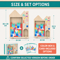 Papan Puzzle Balok Kayu Vertikal Berbentuk Kastil, Permainan Edukasi Membangun dengan Balok Warna-warni dan Slot Penyimpanan Samping untuk Usia 3-6 Tahun
