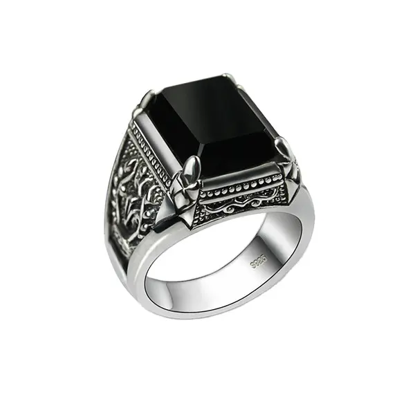 Keiyue vente en gros bague en argent 8925 bague en pierre noire pour hommes matériaux personnalisés disponibles