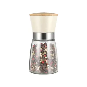 Good Kitchen Plastic 170ml Glass Jar Bamboo Lid Ceramic Grinder Salt Pepper Mill