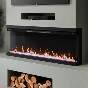 <span class=keywords><strong>Chimenea</strong></span> <span class=keywords><strong>Eléctrica</strong></span> de Diseño Moderno de 60/72/100 Pulgadas con Control Remoto, 3 Lados, Efecto de Leña y Cristal, Metálica, para el Hogar - Product Image 1