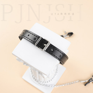 Erotic Mouth <b>Plugs</b> And Nipple Clamps Black Leather With <b>Chain</b> For Adult Role Play Toys - Product Image 2