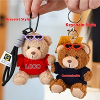 Teddybeer Hanger Sleutelhanger Aanpasbare Bedrukte Naam Logo Graduatie Cadeau Mesh Pp Katoenen Knuffel Schooltas Stress Verlichting