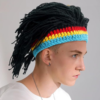Bonnet à barbe unisexe tricoté à la main Retro Hippie Beanie Rasta Hat With Dreadlocks Halloween Party Caps
