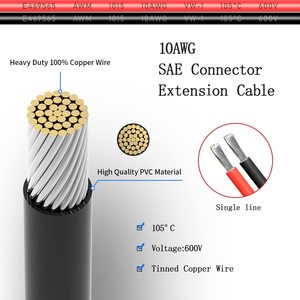 SAE-Stecker-Verlängerung kabel, 10AWG 1FT 2-poliger SAE-Schnellanschluss-Trenn stecker für Auto motorräder - Product Image 2